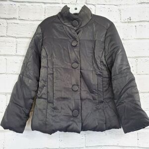 J JILL Black Rayon Blend Snap Button Puffer Jacket Womens XS